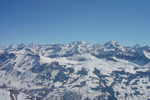 Eiger, Mönch, Jungfrau, Blüemlisalp, Fründenhorn, Doldenhorn, Bietschhorn