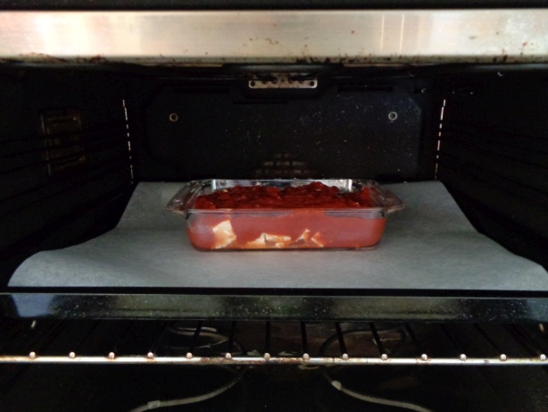Cook about 45 minutes in the oven with 200 degrees (without preheating and with cirtulated air)