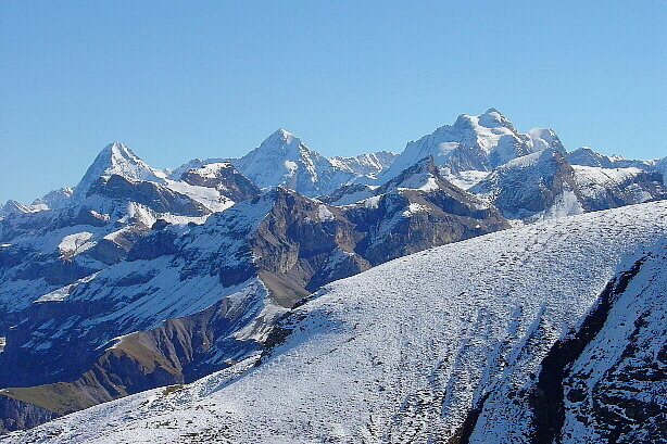Eiger (3970m),  Mönch (4107m), Jungfrau (4158m)