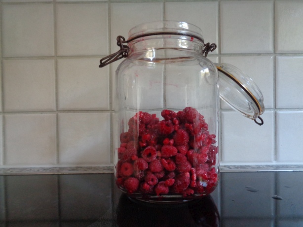 Give the raspberries in a jar