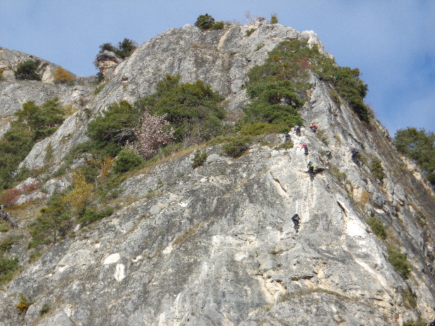 The via ferrata seen from the hiking-trail