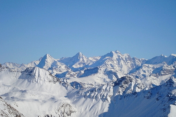 Eiger (3970m), Mönch (4107m) and Jungfrau (4158m)